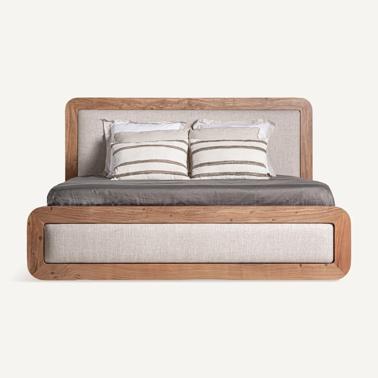 Lit Dangy acacia et tissu beige chiné Vical Home