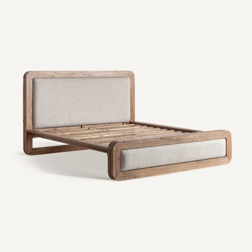 Lit Dangy acacia et tissu beige chiné Vical Home — vue 2