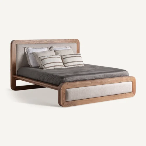 Lit Dangy acacia et tissu beige chiné Vical Home — vue 4