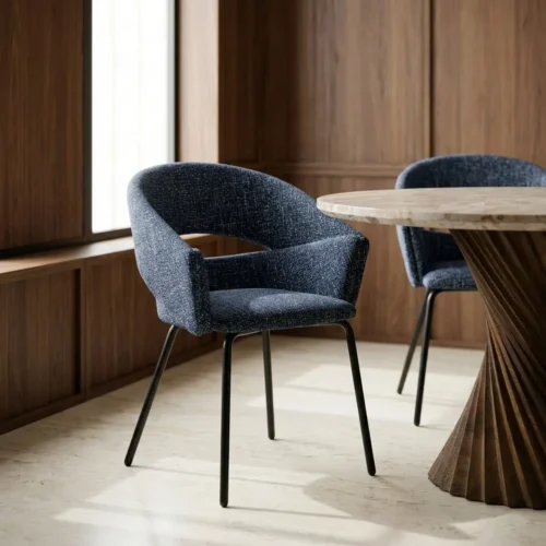 Lot 2 Chaises avec accoudoirs tissu bleu Ixia 59 cm