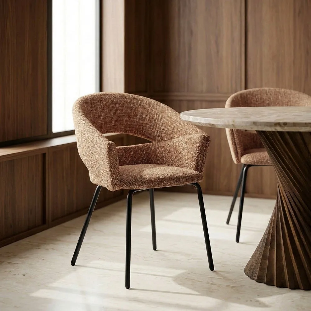 Lot 2 Chaises avec accoudoirs tissu moka Ixia 59 cm