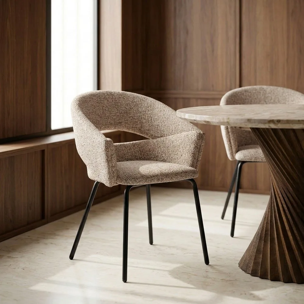 Lot 2 Chaises avec accoudoirs tissu taupe Ixia 59 cm
