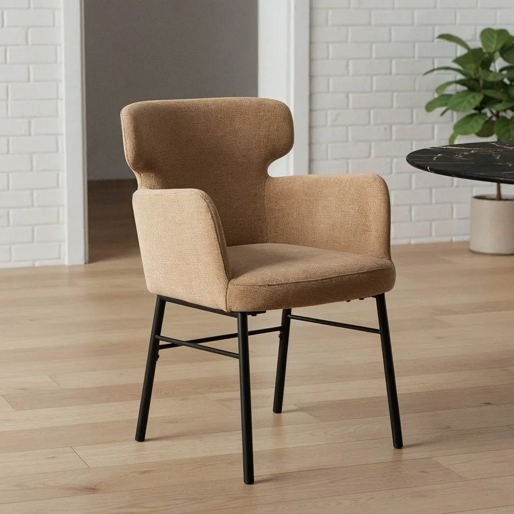Lot 2 Chaises tissu beige accoudoirs piètement métal Ixia 59,5 cm