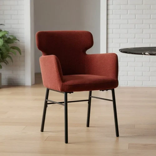 Lot 2 Chaises tissu bordeaux accoudoirs piètement métal Ixia 59,5 cm