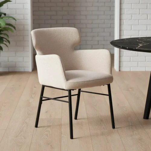Chaises Ixia Lot 2 Chaises tissu crème accoudoirs piètement métal Ixia 59,5 cm