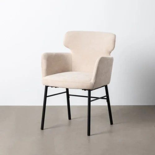 Lot 2 Chaises tissu crème accoudoirs piètement métal Ixia 59,5 cm — vue 2