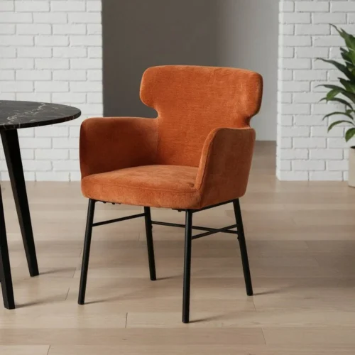 Lot 2 Chaises tissu terre cuite accoudoirs piètement métal Ixia 59,5 cm
