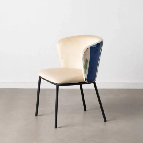 Lot 2 Chaises tissu vert et beige dessin abstrait Ixia 58 cm