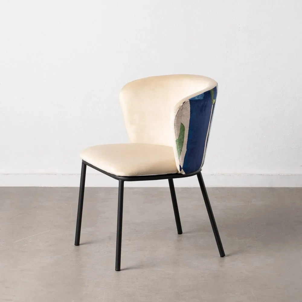 Lot 2 Chaises tissu vert et beige dessin abstrait Ixia 58 cm