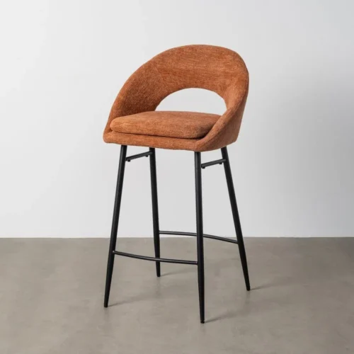 Lot 2 Tabourets de bar chenille orange potiron dossier arqué Ixia H75 — vue 2