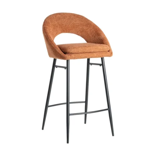 Lot 2 Tabourets de bar chenille orange potiron dossier arqué Ixia H75 — vue 3
