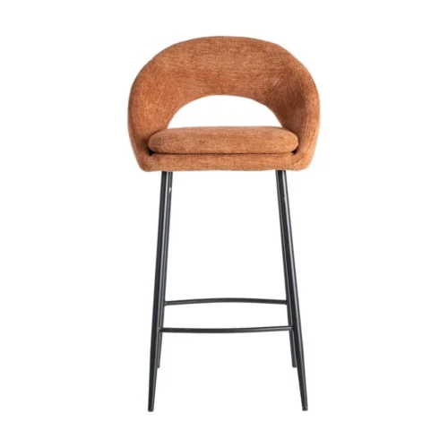 Lot 2 Tabourets de bar chenille orange potiron dossier arqué Ixia H75 — vue 4