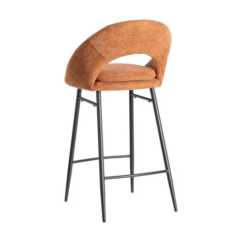 Lot 2 Tabourets de bar chenille orange potiron dossier arqué Ixia H75 — vue 6