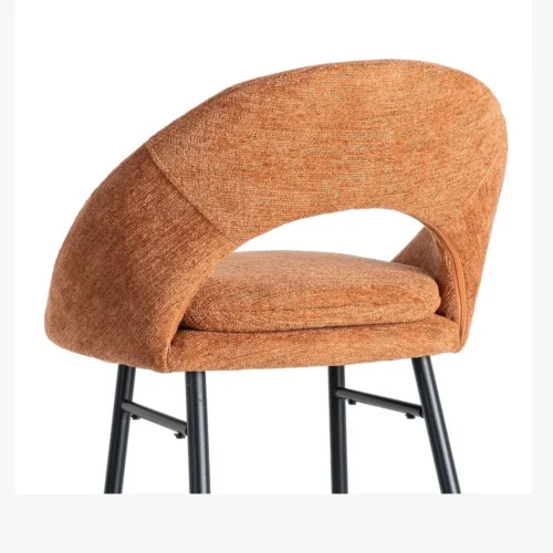 Lot 2 Tabourets de bar chenille orange potiron dossier arqué Ixia H75 — vue 7