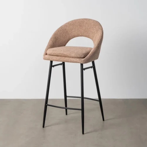 Lot 2 Tabourets de bar chenille rose saumon dossier arqué Ixia H75 — vue 2