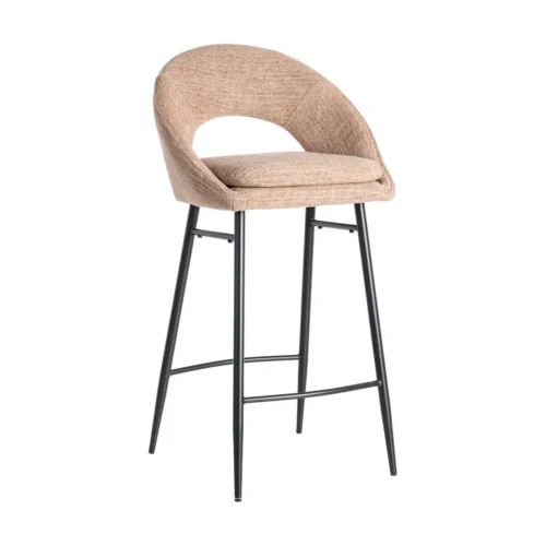 Lot 2 Tabourets de bar chenille rose saumon dossier arqué Ixia H75 — vue 3