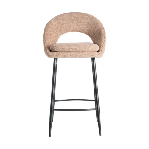Lot 2 Tabourets de bar chenille rose saumon dossier arqué Ixia H75 — vue 4