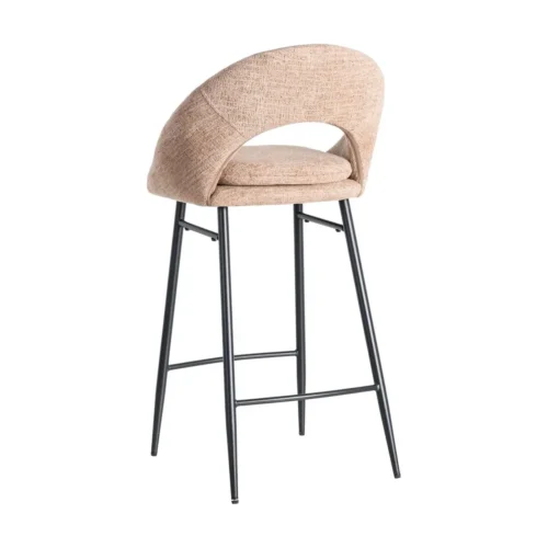 Lot 2 Tabourets de bar chenille rose saumon dossier arqué Ixia H75 — vue 6