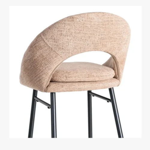 Lot 2 Tabourets de bar chenille rose saumon dossier arqué Ixia H75 — vue 7