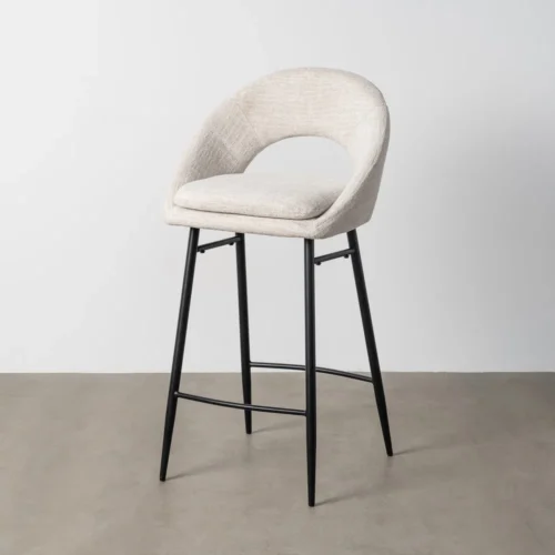 Lot 2 Tabourets de bar dossier arqué tissu bouclé crème Ixia H75 — vue 2