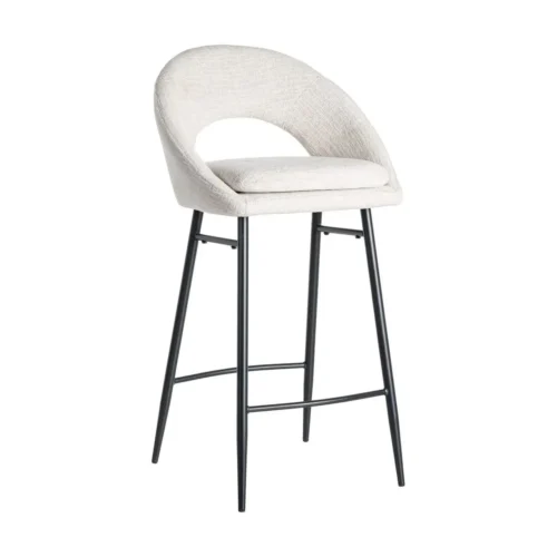 Lot 2 Tabourets de bar dossier arqué tissu bouclé crème Ixia H75 — vue 3