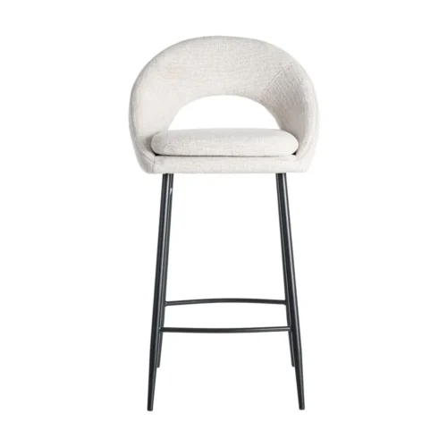 Lot 2 Tabourets de bar dossier arqué tissu bouclé crème Ixia H75 — vue 4