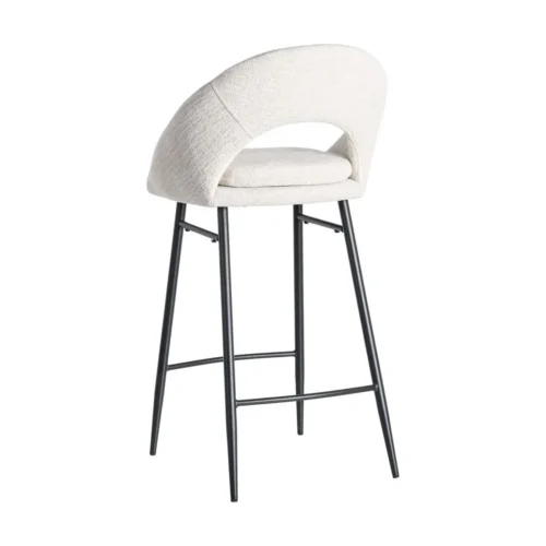Lot 2 Tabourets de bar dossier arqué tissu bouclé crème Ixia H75 — vue 6