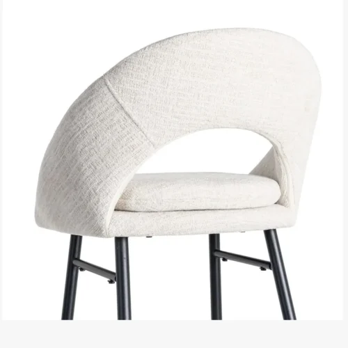 Lot 2 Tabourets de bar dossier arqué tissu bouclé crème Ixia H75 — vue 7