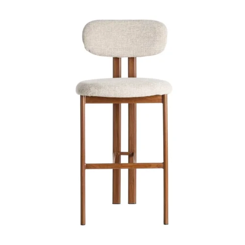 Lot 2 Tabourets de bar tissu bouclé crème piètement métal effet noyer Ixia H75 — vue 2