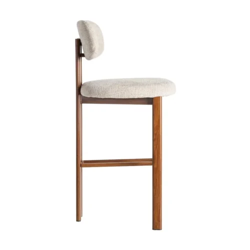 Lot 2 Tabourets de bar tissu bouclé crème piètement métal effet noyer Ixia H75 — vue 3