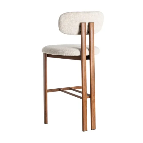 Lot 2 Tabourets de bar tissu bouclé crème piètement métal effet noyer Ixia H75 — vue 4