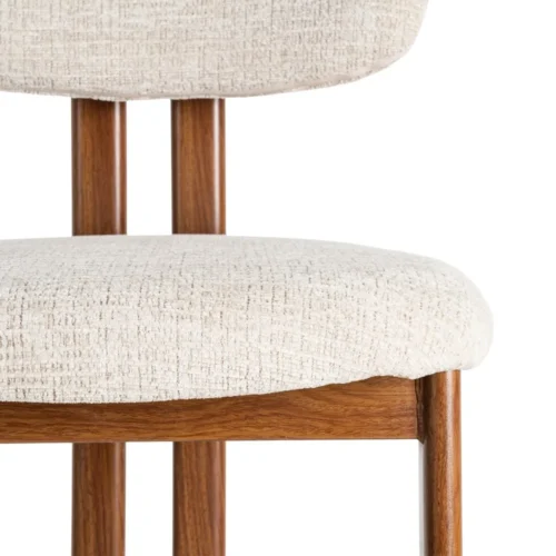Lot 2 Tabourets de bar tissu bouclé crème piètement métal effet noyer Ixia H75 — vue 8