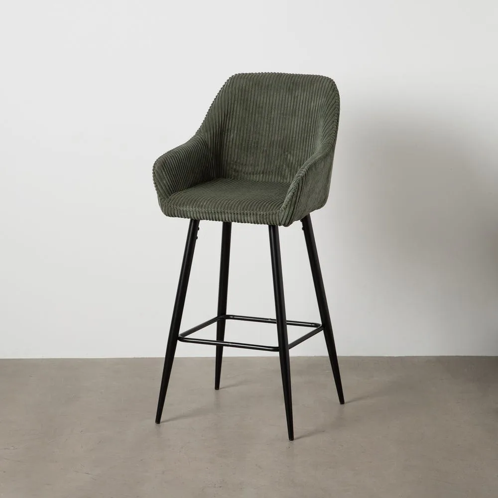 Lot 2 Tabourets de bar velours côtelé vert Ixia H75