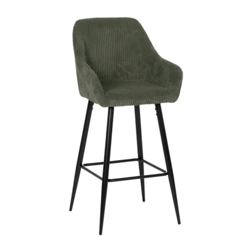 Lot 2 Tabourets de bar velours côtelé vert Ixia H75 — vue 2