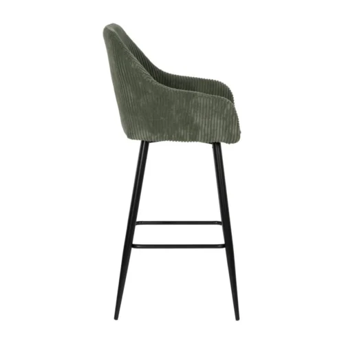 Lot 2 Tabourets de bar velours côtelé vert Ixia H75 — vue 3