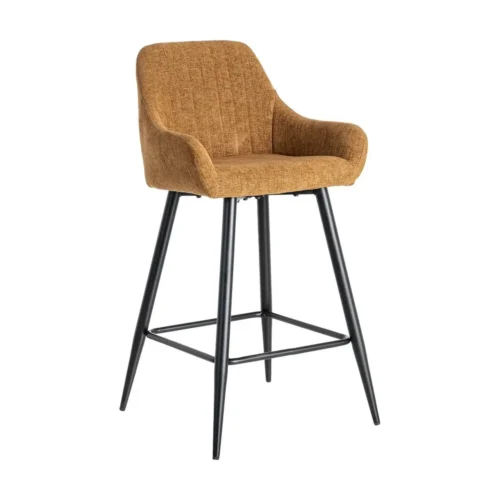 Lot 2 Tabourets tissu chiné marron pieds métal noir Ixia H65