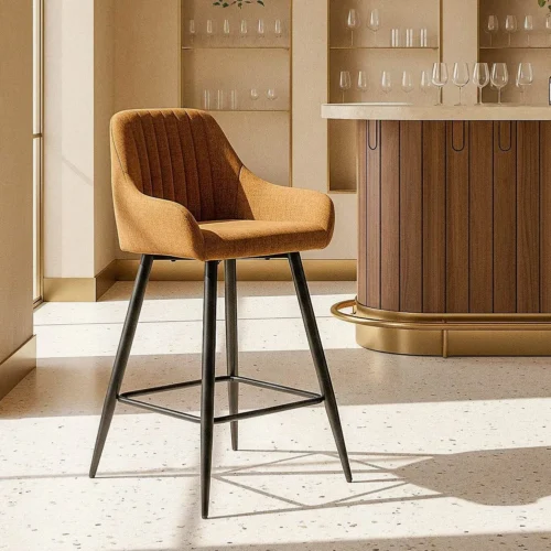 Lot 2 Tabourets tissu chiné marron pieds métal noir Ixia H65 — vue 10