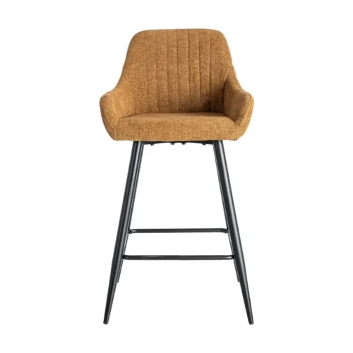 Lot 2 Tabourets tissu chiné marron pieds métal noir Ixia H65 — vue 2