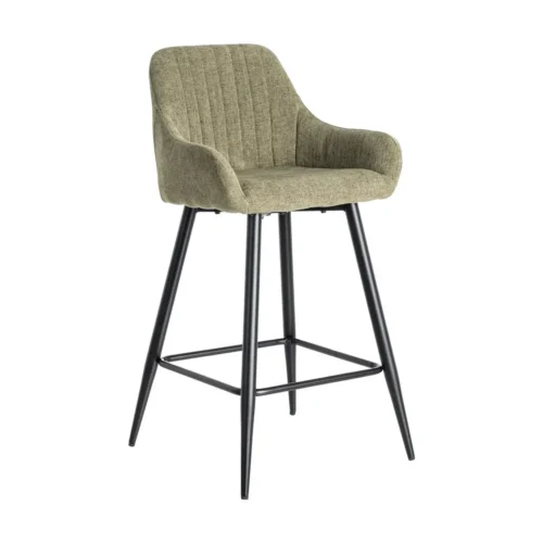 Lot 2 Tabourets tissu chiné vert pieds métal noir Ixia H65