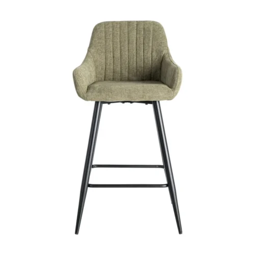 Lot 2 Tabourets tissu chiné vert pieds métal noir Ixia H65 — vue 2