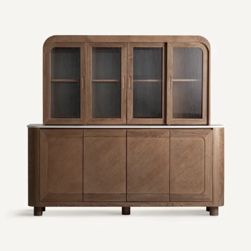 Meuble bar Douzy chêne et marbre blanc ensemble de 2 Vical Home