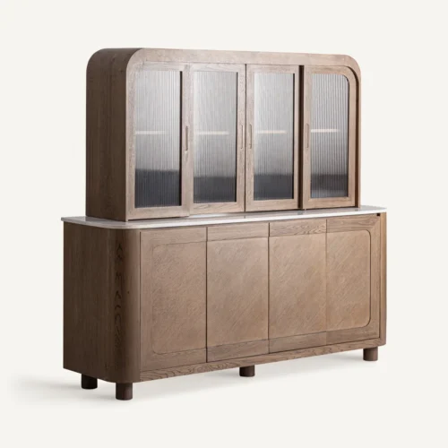 Meuble bar Douzy chêne et marbre blanc ensemble de 2 Vical Home — vue 2