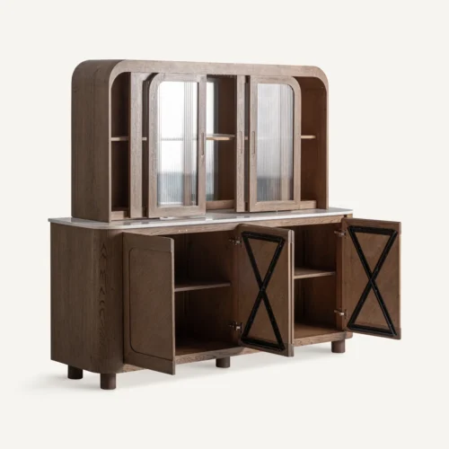 Meuble bar Douzy chêne et marbre blanc ensemble de 2 Vical Home — vue 3