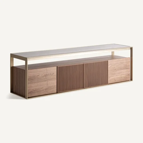 Meuble TV Aisby frêne clair et verre Vical Home — vue 2