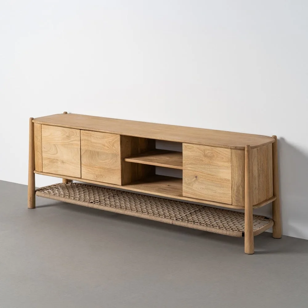 Meuble TV bois de manguier massif 2 portes Ixia 170 cm