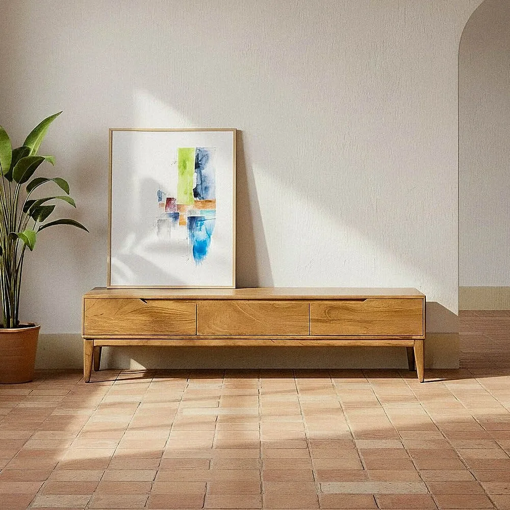 Meuble TV bois de manguier naturel 3 tiroirs Ixia 160 cm