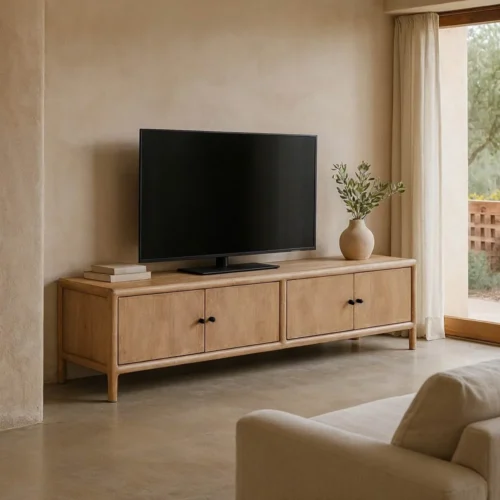 Meuble TV bois de manguier naturel 4 portes Ixia 190 cm