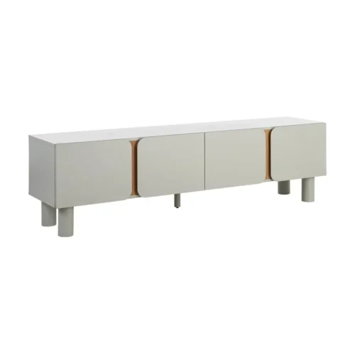 Meuble TV taupe laqué pieds bois de chêne Ixia 180 cm — vue 3