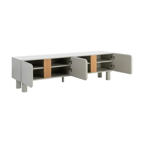 Meuble TV taupe laqué pieds bois de chêne Ixia 180 cm — vue 4