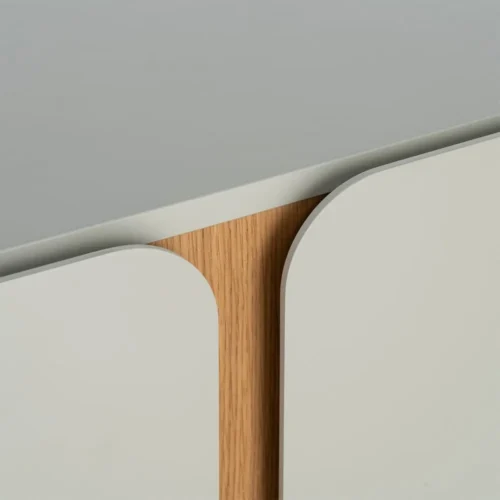 Meuble TV taupe laqué pieds bois de chêne Ixia 180 cm — vue 6